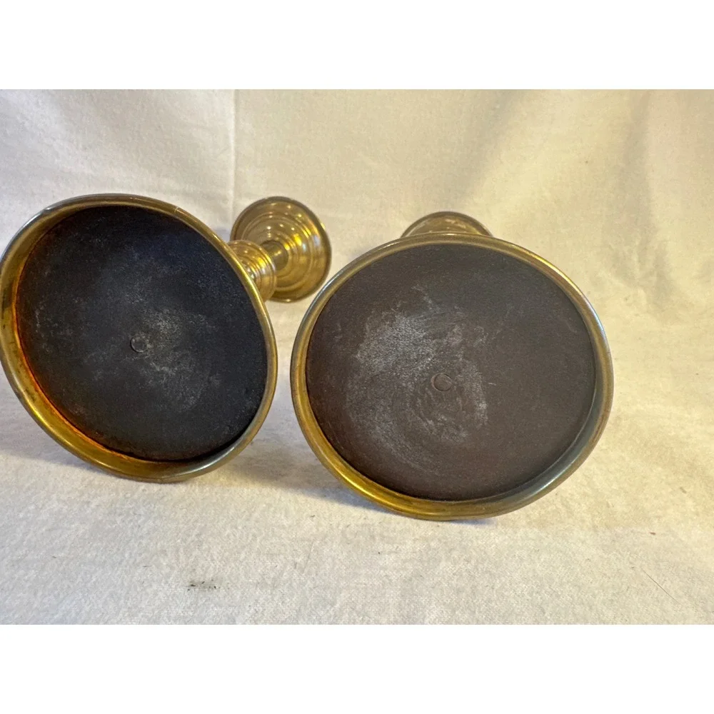 Vintage‎ Brass Candlestick Holders Pair Fluted Column Neoclassical Taper Set